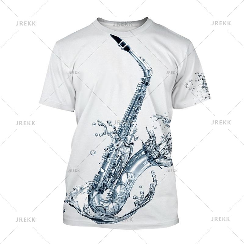 Saxophone Jazz Music T Shirt For Women 3D Print Summer Casual Round Neck Hip Hop T-shirt Short Sleeves Tops Tee Clothes