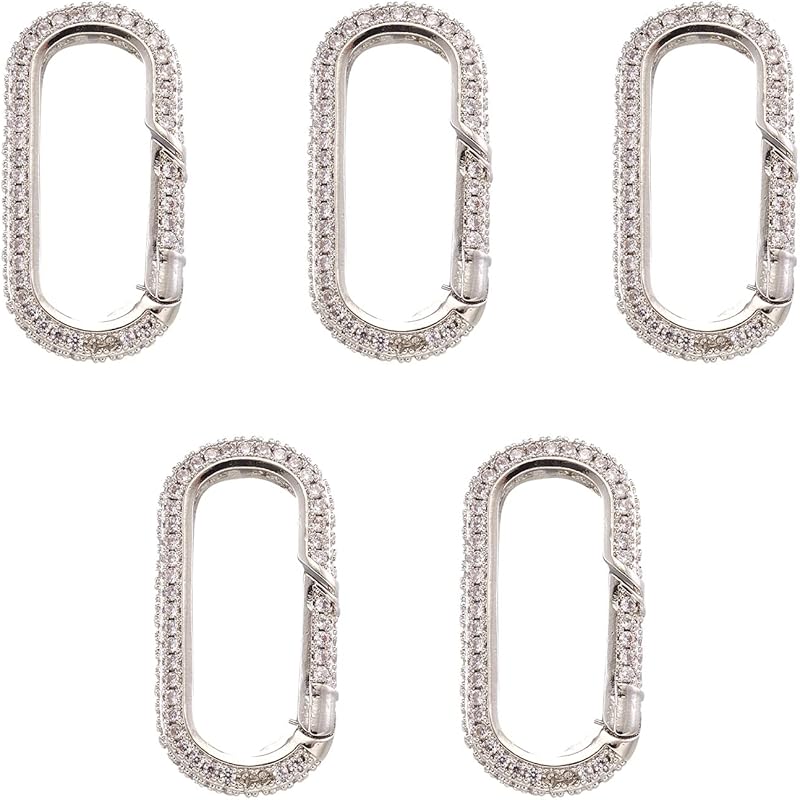 Craftdady 5ps Micro Pave Cubic Zirconia Spring Gate Ring Clasp CZ Rhinestone Golden Brass Oval Trigger Spring Snap Clip Hook Buckle for Keychain