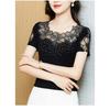 Summer Short Sleeved O Neck Women's T Shirt Elegant Slim Sexy Hollow Out Tees Drilling Mesh Lace