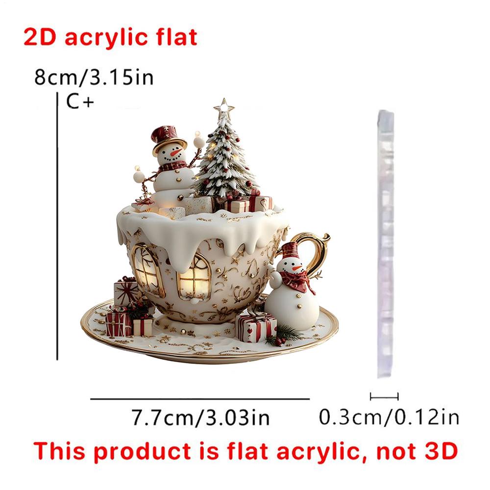 Acrylic coffee cup ornament 2D Art Keychain Pendant Christmas Snow House Pendant Decoration Christmas tree Ornaments