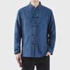 Men's Chinese-Style Linen Shirt: Hanfu-Inspired, Cotton Blend, Buttoned, Collared, Large Size Options Available.