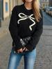 New solid color sweet anti-aging bow round neck jacquard sweater knitted sweater cardigan for women 3558 KTB