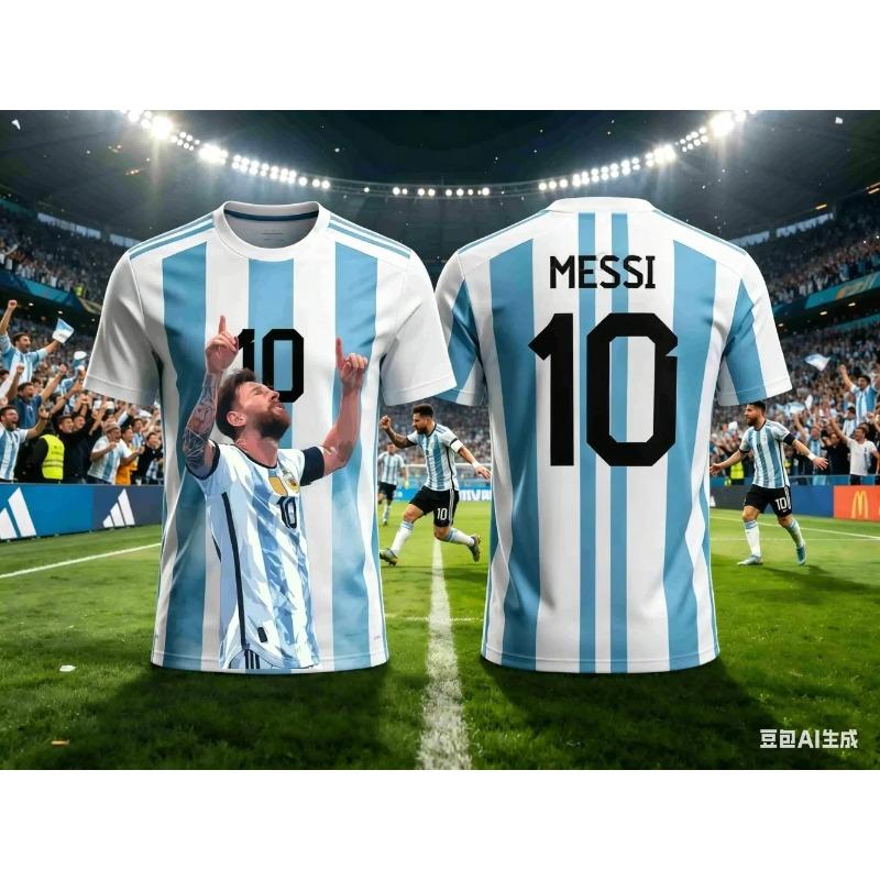 MDHAO xin nan zhuang  3D txu Messi Stijl Zomer 3D Printbare Kinderkleding Voetbalshirt T-shirt Los en Comfortabel Geschikt voor Sportkleding XXS