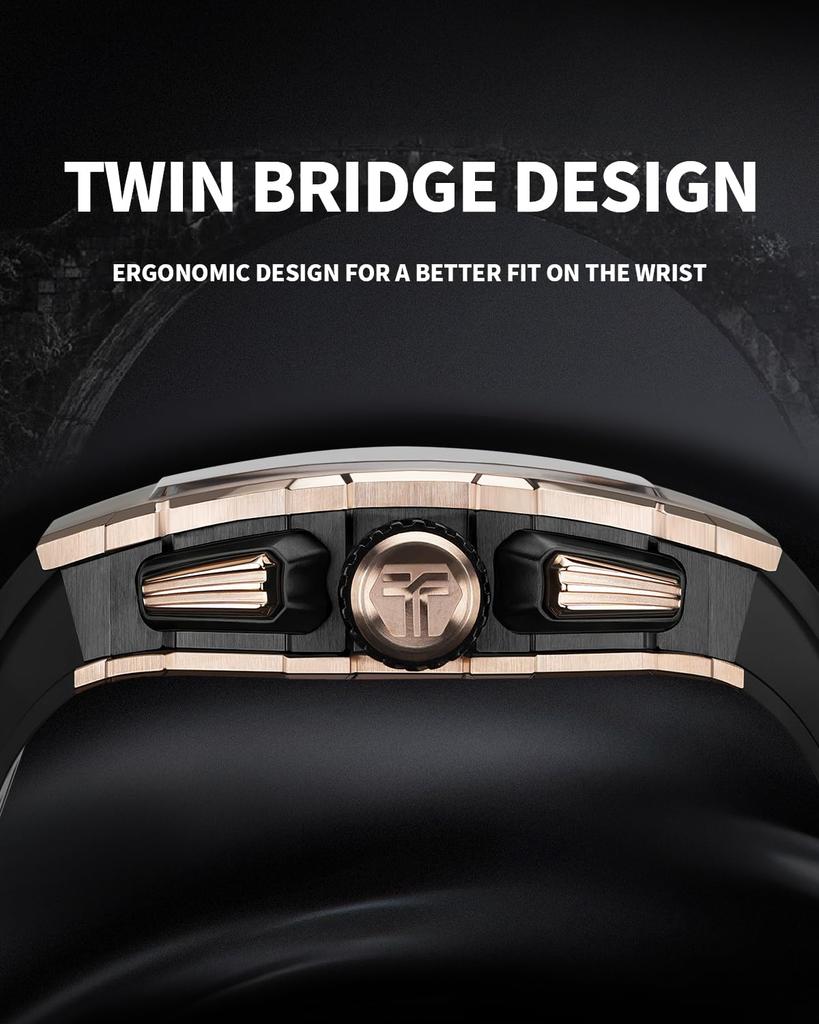 TSAR BOMBA Men's Skeleton Automatic Watch Ceramic Japanese Movement Tonneau Silicone Strap 50M Water Resistant Luminous Luxury Business Fashion Sports