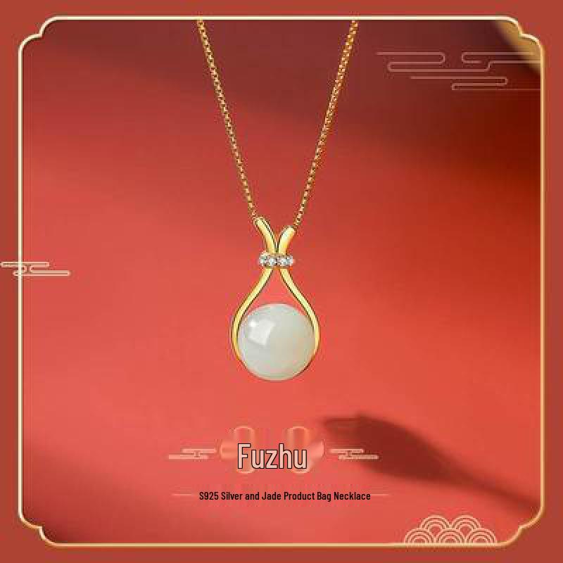 Emerald Green Ruyi Lucky Bag Pendant Necklace: Light Luxury & Versatile Chinese Style Clavicle Chain.