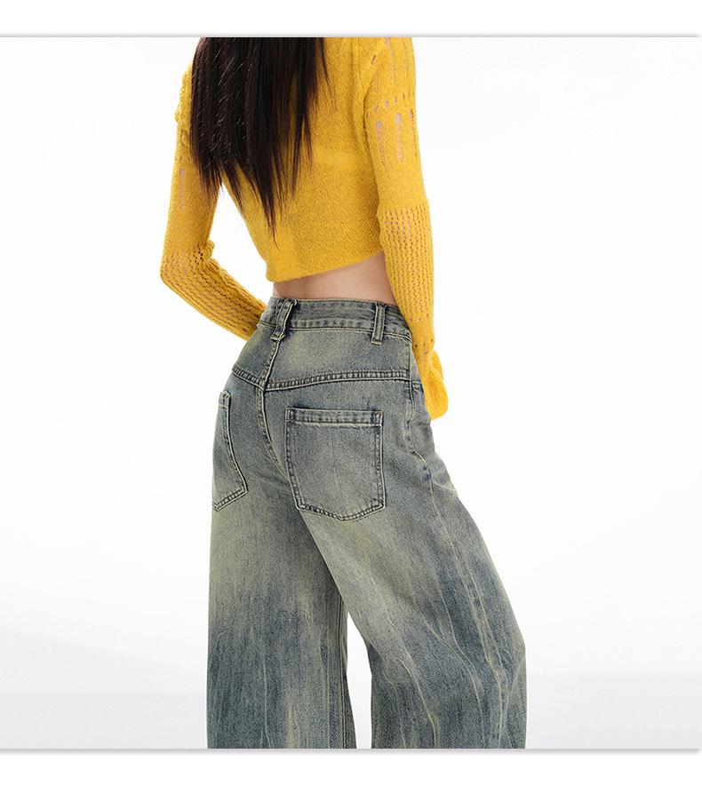 Women's Retro Micro-Flare Jeans - American Style, Loose Fit, Floor-Length, Autumn/Winter Collection