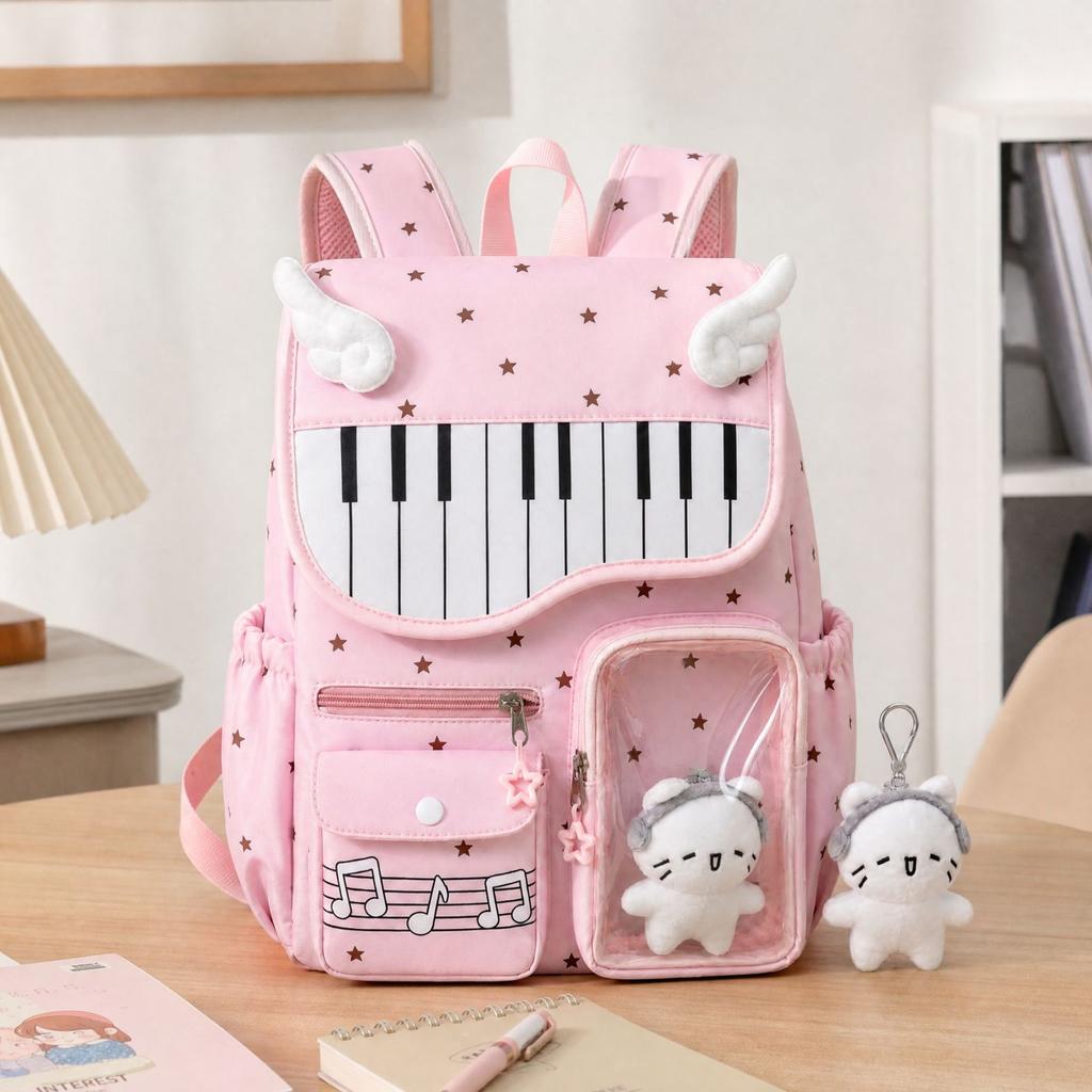 Star Print Student Backpack with Pendant for School, Cute Daypack for Girls and Boys