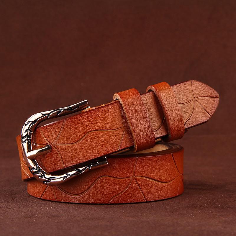 Pure Leather Female Belt With Simple Pin Closure For Work And Casual Outfits