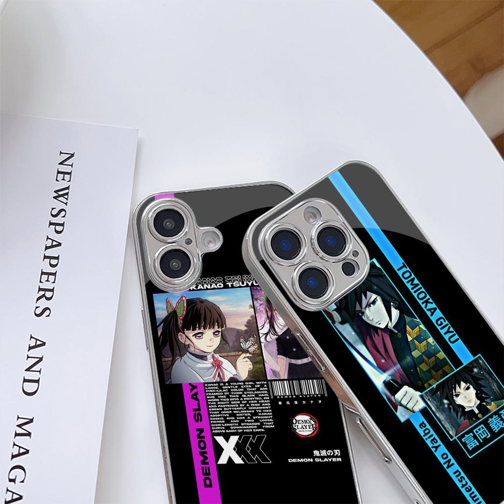 N157 Чохол для телефону Demon Slayer для iPhone 16 15 Pro Max Samsung S24 S23 Ultra A54 A35 A25 Xiaomi Redmi Note 13 12 Pro Покриття із загартованого скла з гальванізованою рамкою