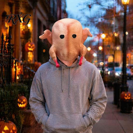 Eye-catching Thanksgiving Party Mask Halloween Mask, Realistic Turkey Shape, Breathable Latex Full Detailed Headgear for Adults Head Cover,