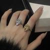 Gold Crown, Pink Zircon Love Opening Ring, Niche Design, High-End Full Diamond Ring.