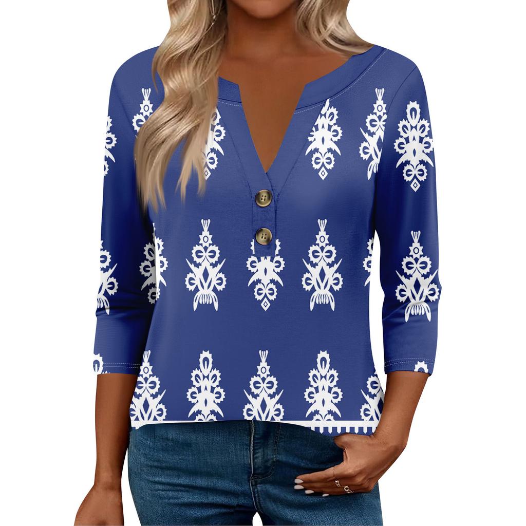 3/4 Sleeve Womens Tops For Women Henely Tops Button V Neck  Loose Fit Dressy Womens Summer Tops
