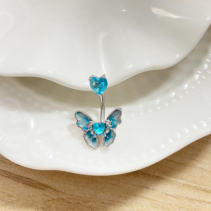 Fashion Heart Zircon Belly Button Rings Butterfly Flower Navel Ring For Women Navel Piercing Barbell Body Piercing Jewelry