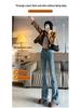Women's High Waist Fleece-Lined Grey Flare Jeans - Autumn/Winter Slimming Design