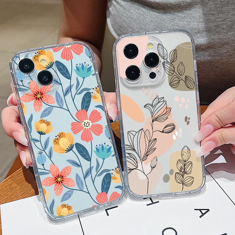 

Для Iphone 15 14 13 Pro Max 12 11 Xs/X 8 7 противоударный мягкий чехол из ТПУ с цветочным узором, тонкий защитный чехол iPhone 15