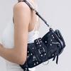 Multi-pocket Retro Rivet Shoulder Bag Oil Wax Leather Locomotive Pack Armpit Bag Streetwear