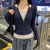 Spring Autumn Fake Two Pieces Slim T-shirt Women Long Sleeve Casual Fashion Patchwork Bottomed Halter Tee Top