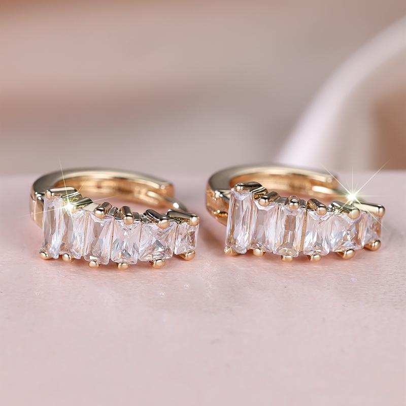 Elegant Square White Cubic Zirconia Hoop Earrings for Women Gold Color Wedding Jewelry