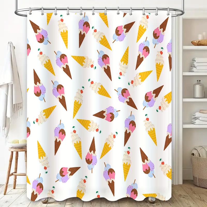 Eistüten Duschvorhang-Set für Badezimmerdeko Moderne Baddekorationen Muster Wandbehang Wasserdichter Stoff