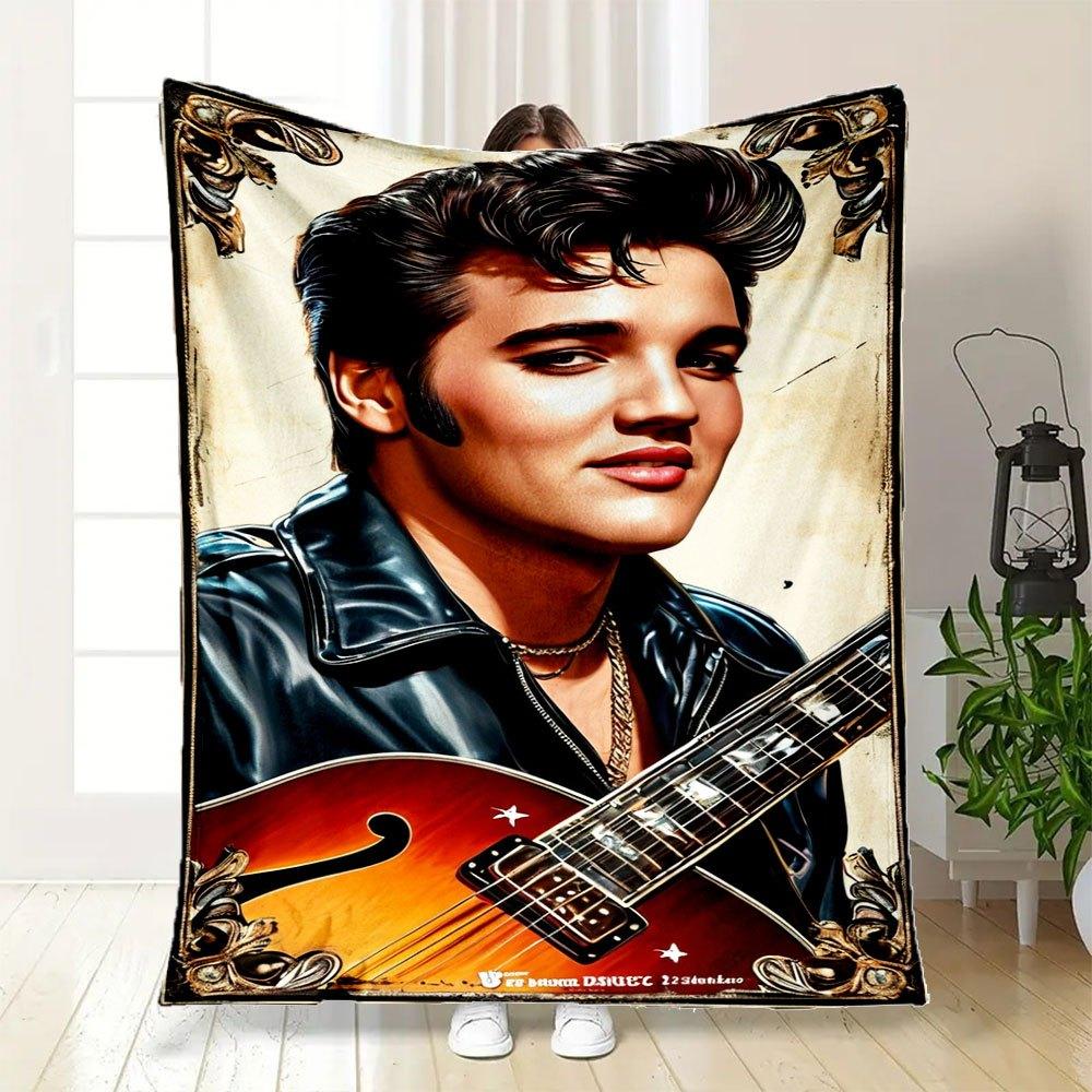 "Elvis Presley Guitar Art Print: Iconic Music Legend Poster"Blanket Flannel Throw Blanket for Sofa, Bed, Travel, Camping, Office, Couch, Cha