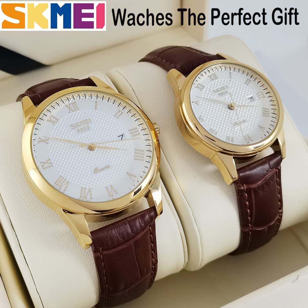 Popular watches for men and Classic brown leather and A perfect gift for or any couple's women. straps, waterproof, luxurious. weddings,