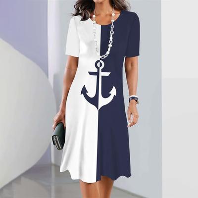 Women's Dresses Anchor Print Vacation Midi Dresses Female Elegant Dresses