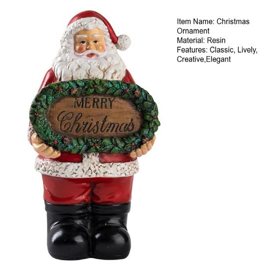 Merry Christmas Decoration Santa Claus Resin Statue for Holiday Home Display Festive Holding Sign Ornament for Shelf & Mantel