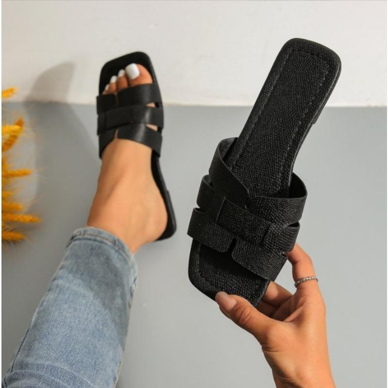 

Большие квадратные носки на плоской подошве, повседневные тапочки на одно плечо, легкие пляжные шлепанцы для женщин Lazy Person 41 чёрный