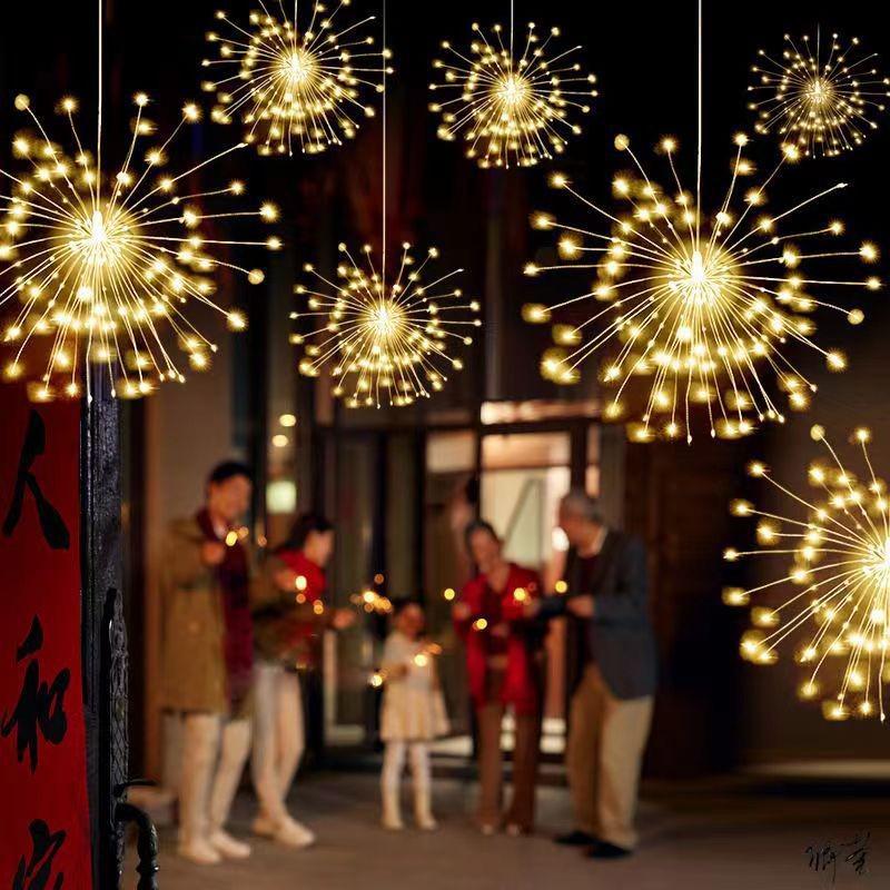 Solar-Powered Dandelion Firework LED Lights with Remote Control for Camping