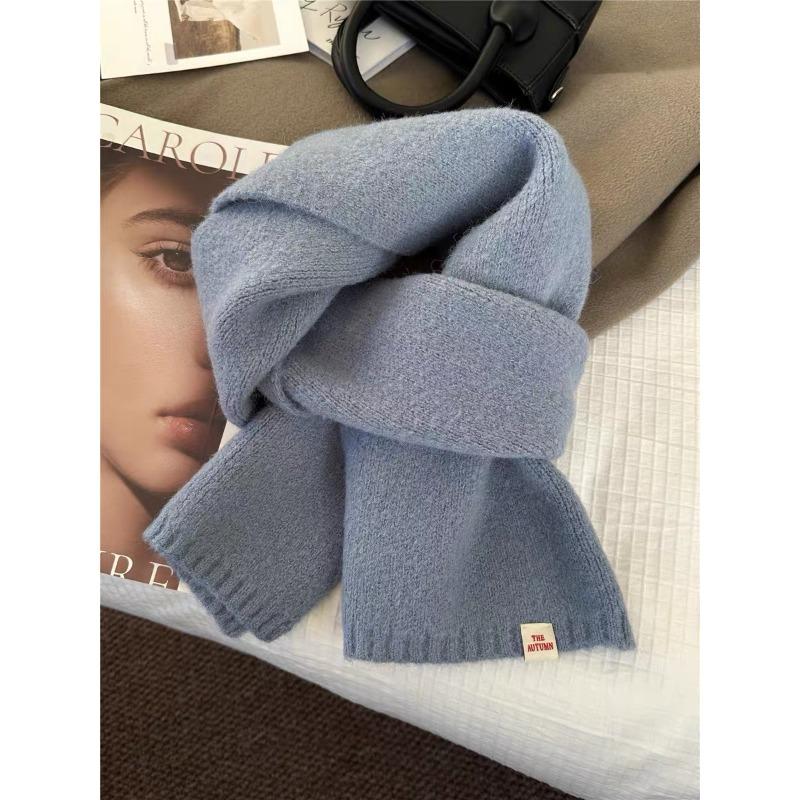 Korean Version Solid Color Versatile Autumn and Winter New Wool Couple Student Small Scarf Cute Knitted Warm Scarf