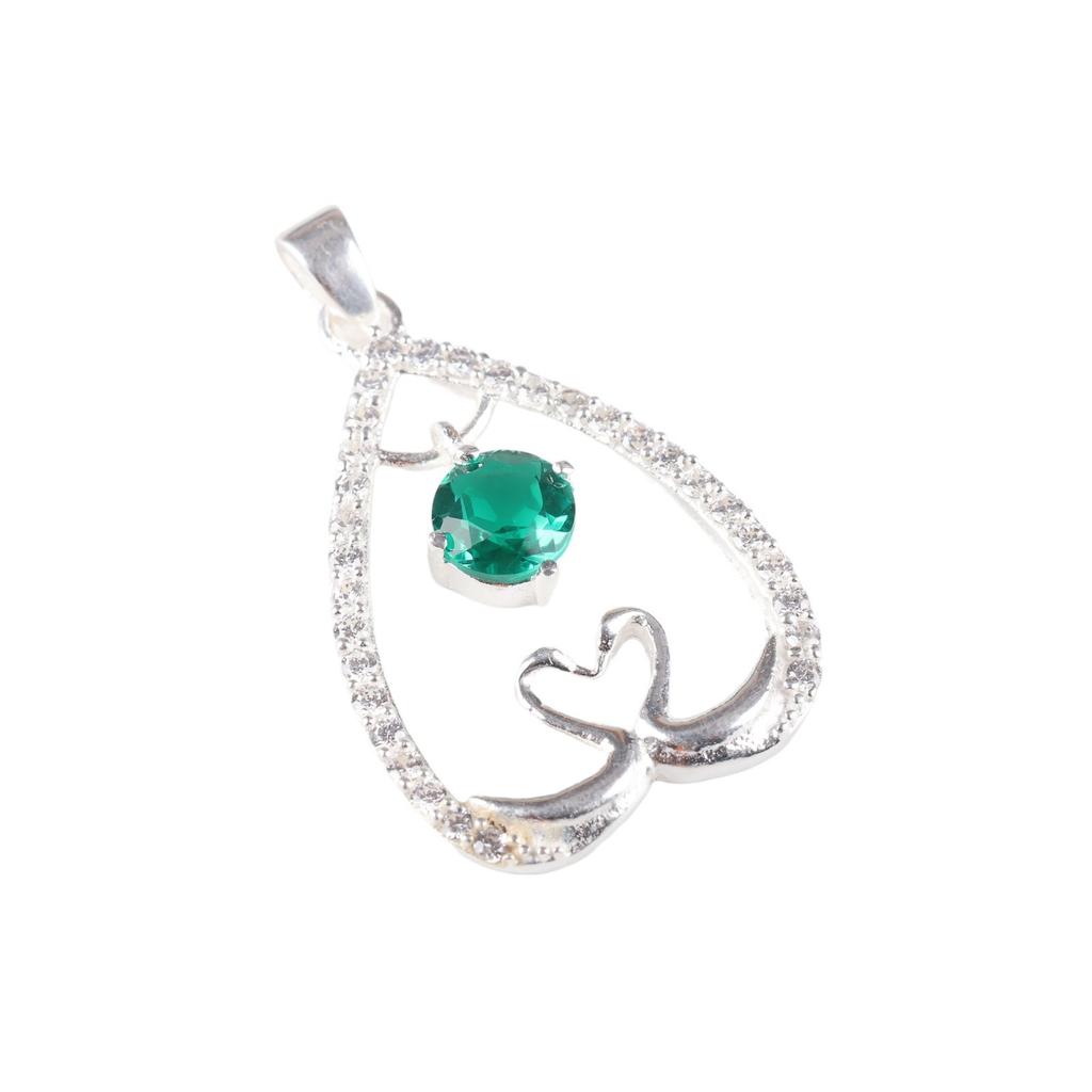 Chrome Diopside Gemstone 925 Sterling Silver Jewelry Zircon Heart Pendant 1.27" CZP-4-9