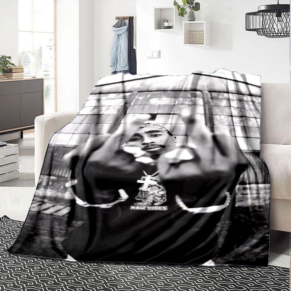 1 Stück 2Pac Hip Hop Decke Weich Leicht Ganzjahres Mehrzweck Überwurf für Sofa, Bett, Büro & Picknicks, Französischer Stil mit Ikonischem Albumcover & Zitaten