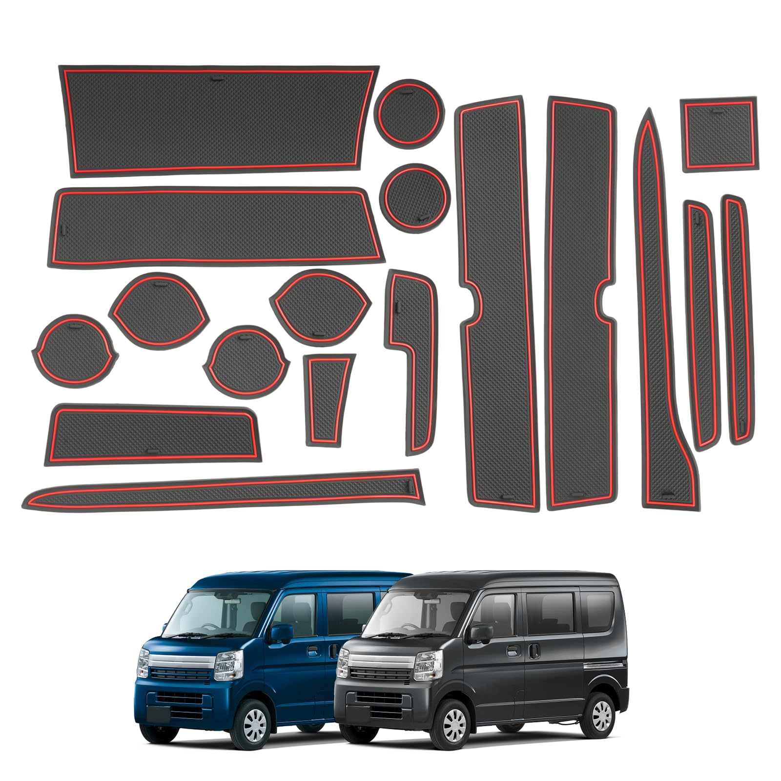 RUIYA Rubber Mats for Suzuki Every Door Pocket Interior Rubber Every Every Wagon DA17W Custom Easy Red DA17V/DA17W, Plates, Non-Slip, Soundproof,