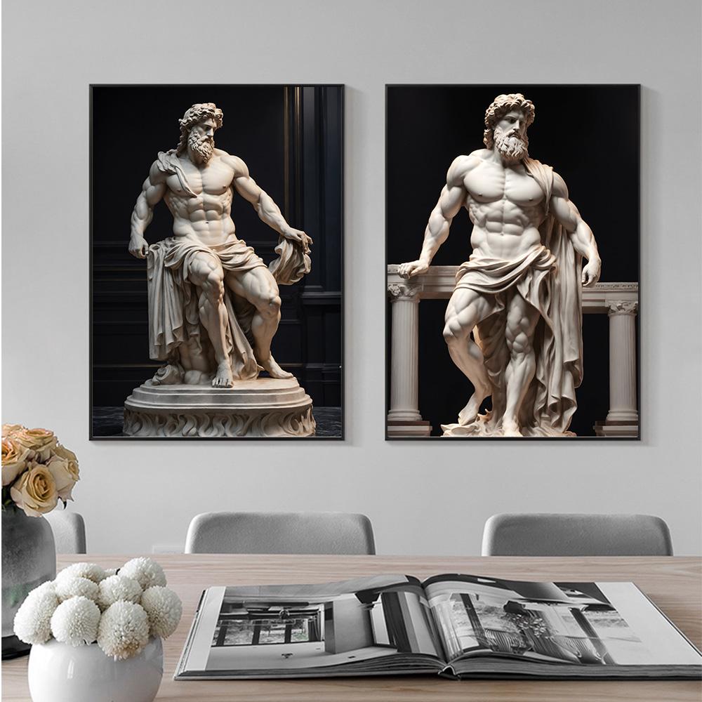 Stone Gold Statue Muscular Greek God Statue Prints Poster Canvas Painting Modern Wall Art Picture Living Room Bedroom Home Decor