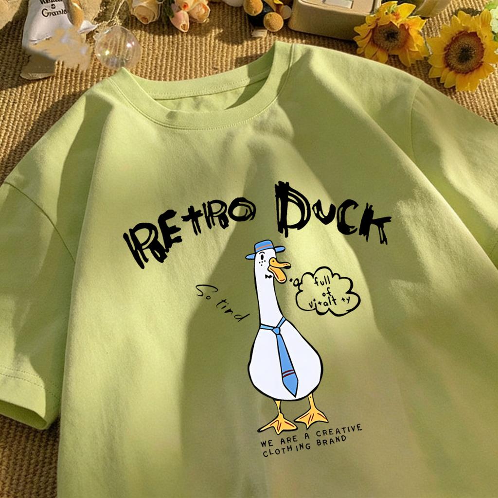Retro Duck We Are A Creative T Shirt Unisex Summer All-Match Tee O-Neck Fashion Short Sleeve Cotton Loose Unisex Colour T-Shirts