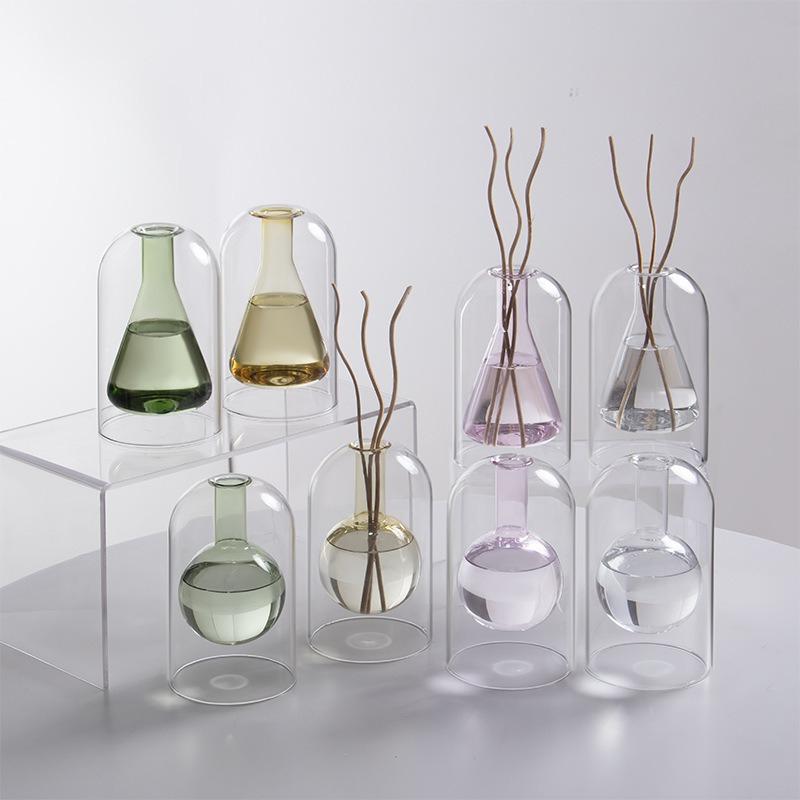 Transparent Double-layer Glass Vase Scented Bottle Candlestick Incense Base Terrarium Flower Vase Home Decoration Accessories