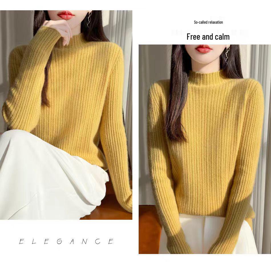 Women's Slim Fit Wool Mock Neck Cable Knit Sweater