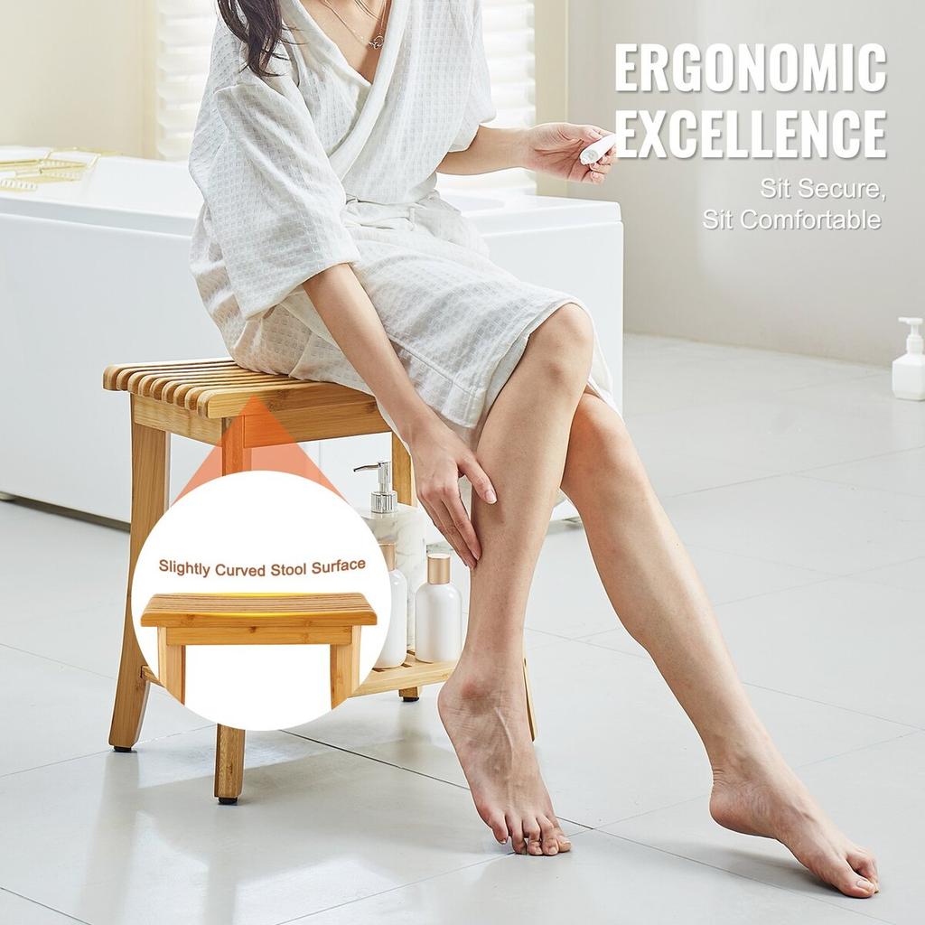 Bamboo Shower Bench 19.1 X 11.3 X 18.3 In Shower Stool Chair for Bathroom