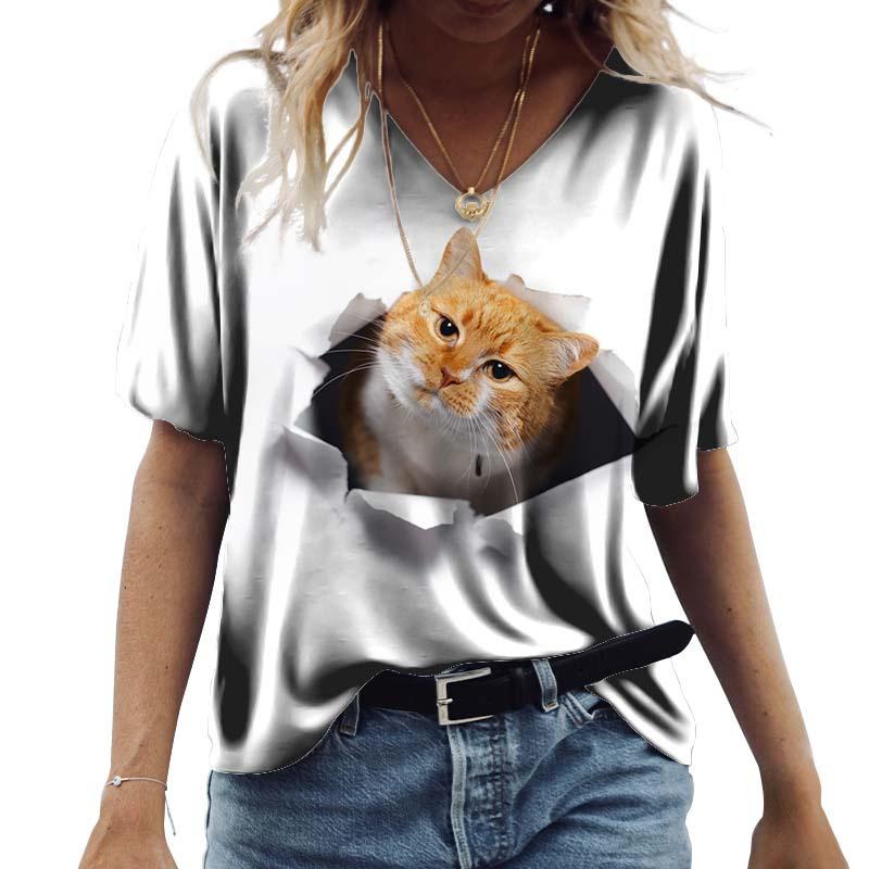 

Summer Cat 3D Printed Short Sleeved T-shirt Top V-neck T-shirt S