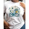 Camisetas Casuales de Manga Corta para Mujer, Tallas Europeas, con Diseños de Bicicleta y Flores, Largo Regular