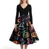 Women's Casual And Fashionable V-neck Long-sleeved Halloween Printed Dress