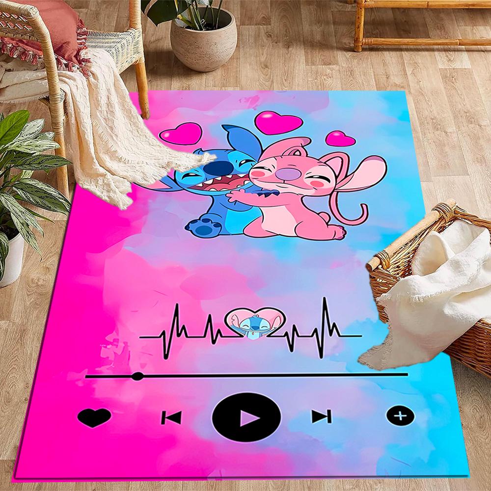 Stitch And Angel In Space Disney Cartoon Theme Anti-Slip Rug - Polyester, Home Decor, Suitable for Bedrooms, Living Rooms, Doorways, and Studios