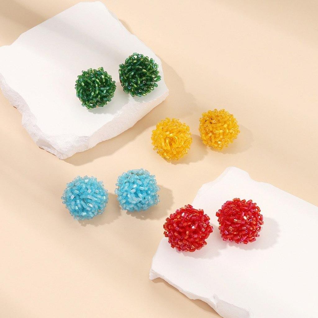 Round Beaded Ball Earrings Stylish Bohemian Style Ear Studs Colorful Ear Rings Women Jewelry for Parties and Dates