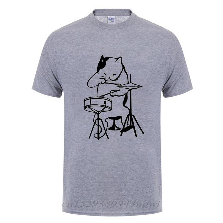 The Musician Cat Playing Drums TShirt Funny Birthday Gifts For Men Male Drummer Cat Lover Cool Cotton T Shirt Hip Hop Tshirt