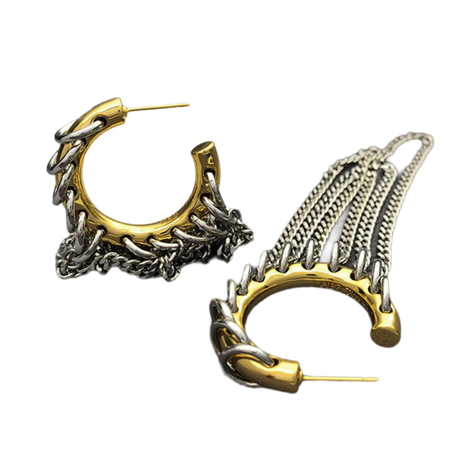 

Панк Длинные серьги с кисточками Преувеличенные серьги-цепочки на крючках для женщин и мужчин Серьги-кольца C-образной формы Серьги-петли Модные украшения для ушей золотой