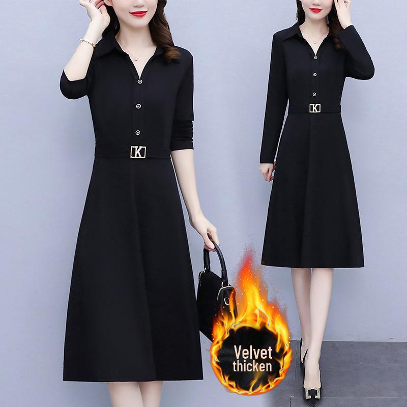 Four 6035 Plus Size Slimming Dress: New 2025 Spring/Autumn Style for Women, Slim Fit with Belly Coverage
