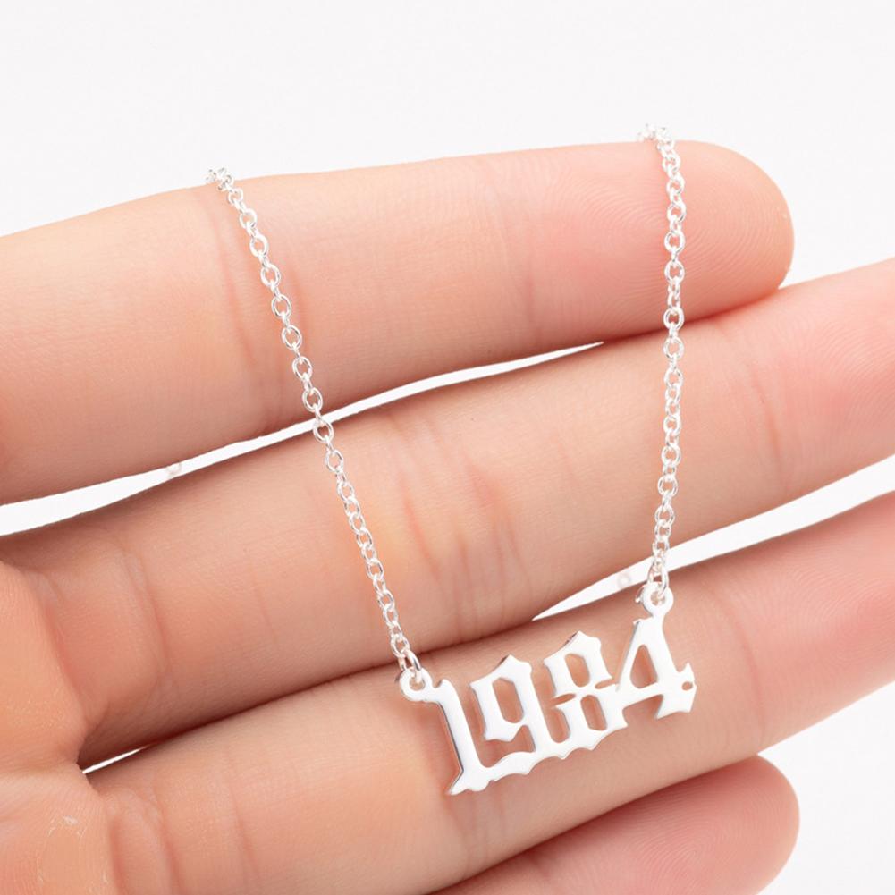 Stainless Steel Date Year Number Necklace Hollowed Personalized Birthday Gifts 1980-1999
