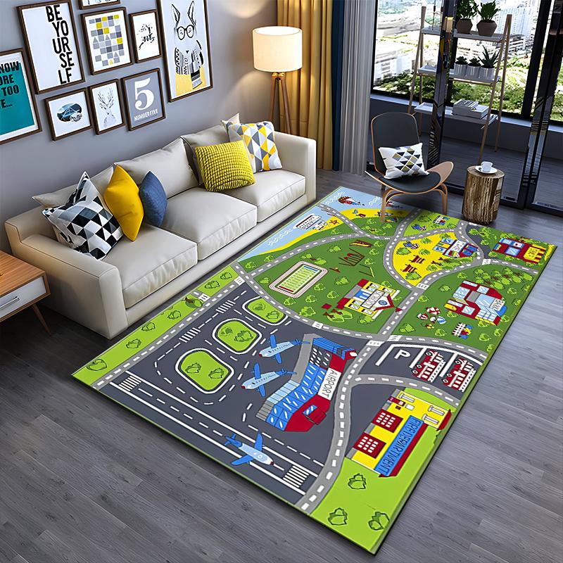 City Map Play Rug for Kids' Rooms Non-slip Rug Suitable for Living Room and Bedroom Sofas.