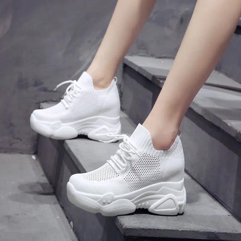 Baskets à plateforme à talons cachés de 9 cm pour femmes, chaussures respirantes en maille aérée, chaussures décontractées de printemps