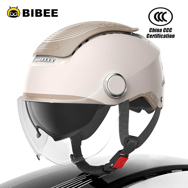BIBEE Electric Motorcycle Helmet Summer Breathable Electric Bike Open Face Helmet Men Women Dual Lenses Jet Scooter Half Helmets